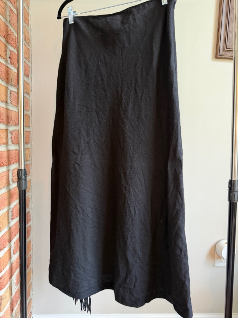 Lauren Ralph Lauren Black Fringe Maxi Wrap Skirt 100% Wool - Picture 4 of 5